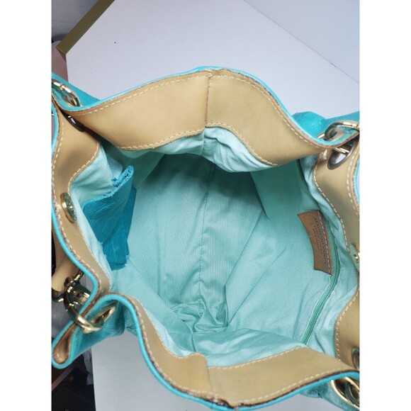 Maurizio Taiuti Italian Teal Blue Leather Mini Handbag 2 Handle Bucket - Picture 6 of 8